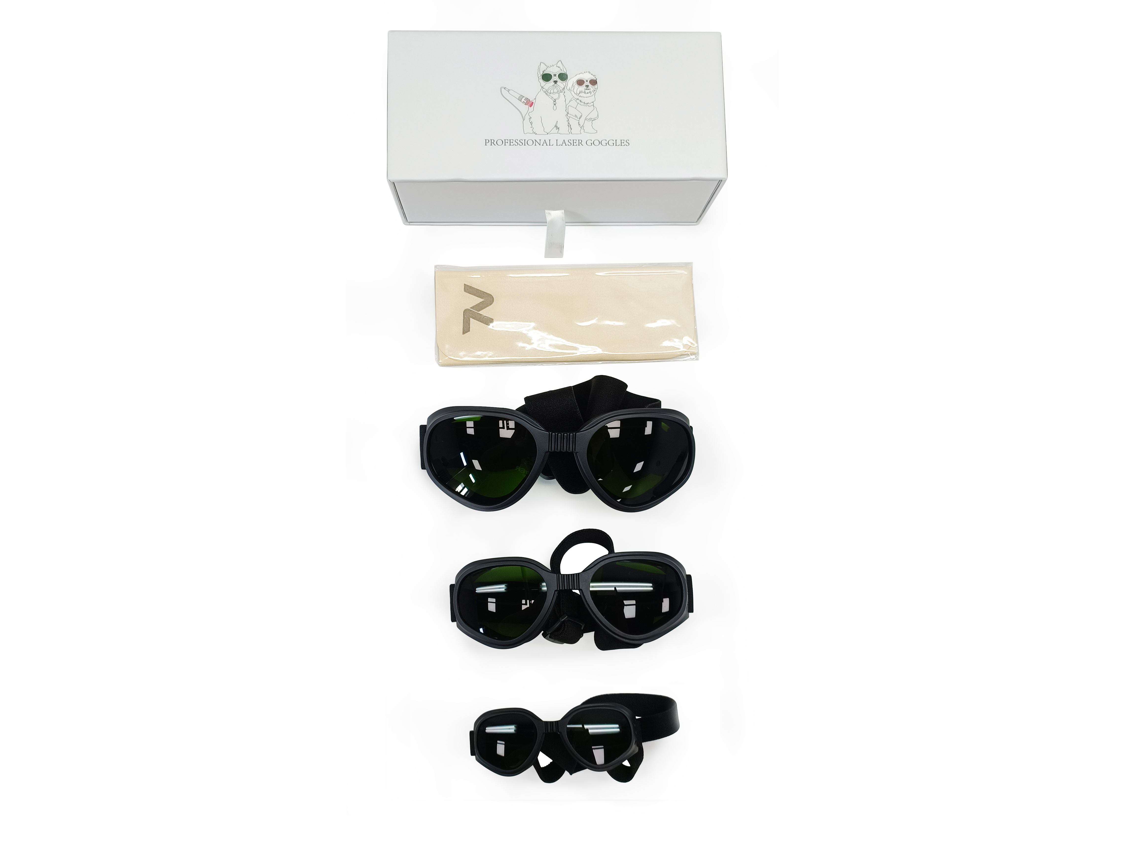 Pet goggles size range from cats to large dogs